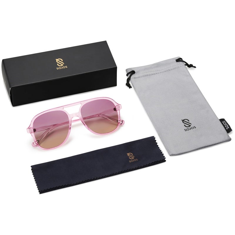 SOJOS Retro Polarized Aviator Sunglasses for Women Men Classic 70s Vintage Trendy Square Aviators SJ2174, Light Purple/Purple Gradient Brown - Image 5