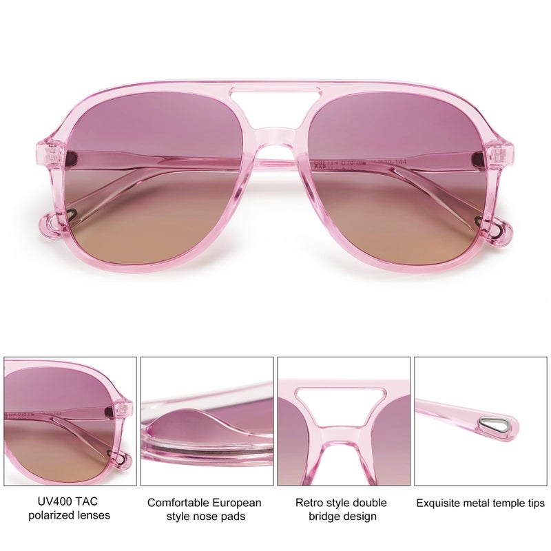 SOJOS Retro Polarized Aviator Sunglasses for Women Men Classic 70s Vintage Trendy Square Aviators SJ2174, Light Purple/Purple Gradient Brown - Image 2