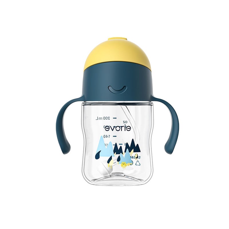 Evorie Tritan Weighted Straw Sippy Cup with Handles for Baby and Toddlers 6 Months up 7 Oz Soft Silicone Straw Infant First Training Water Bottle Bumble bee