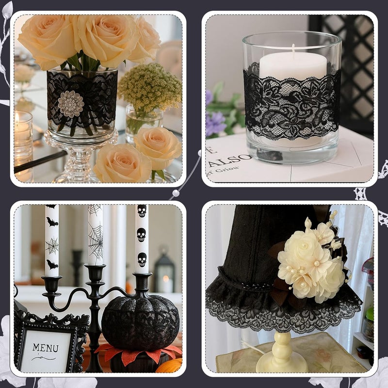 VGoodall 3 Inch Black Lace Ribbon, 10 Yards Wide Lace Trim for Sewing Elastic Floral by Roll for Bridal Wedding Decoration DIY Sewing Craft Gift Wrapping Supply - Image 2