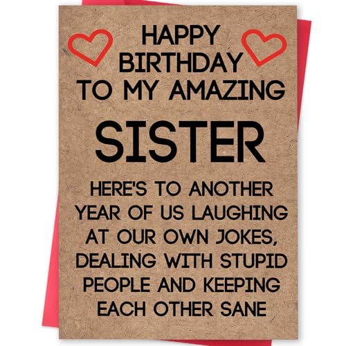 Ziwenhu Humor Sister Birthday Gift Ideas from Brother Cousin, Cute Sister Birthday Card from Borther, Funny Birthday Card for Her - Image 1