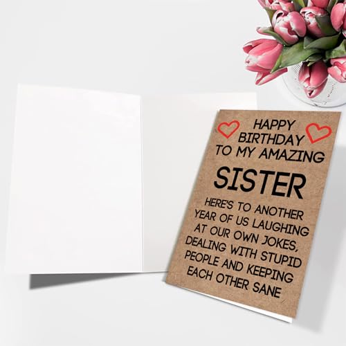 Ziwenhu Humor Sister Birthday Gift Ideas from Brother Cousin, Cute Sister Birthday Card from Borther, Funny Birthday Card for Her - Image 3