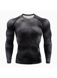 Mens PRO Training Sport Long Sleeve Quick-Dry Compression T-Shirt Dark gray snake scale