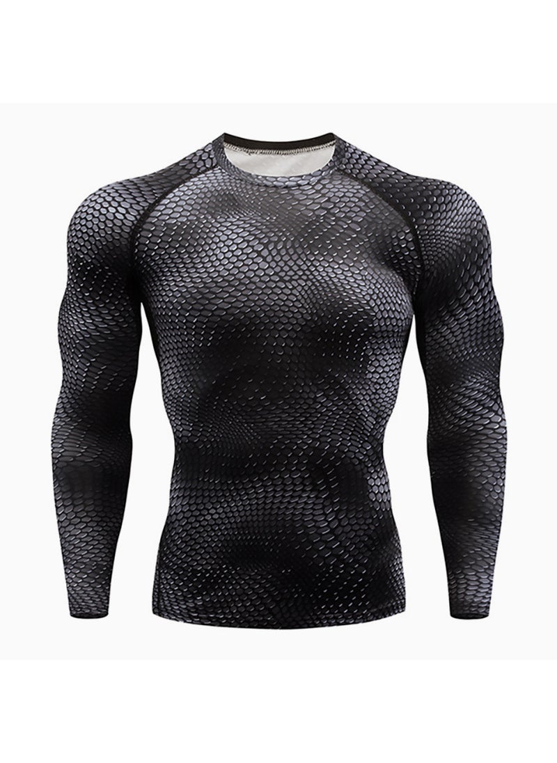 Generic - Mens PRO Training Sport Long Sleeve Quick-Dry Compression T-Shirt Dark gray snake scale - Image 1