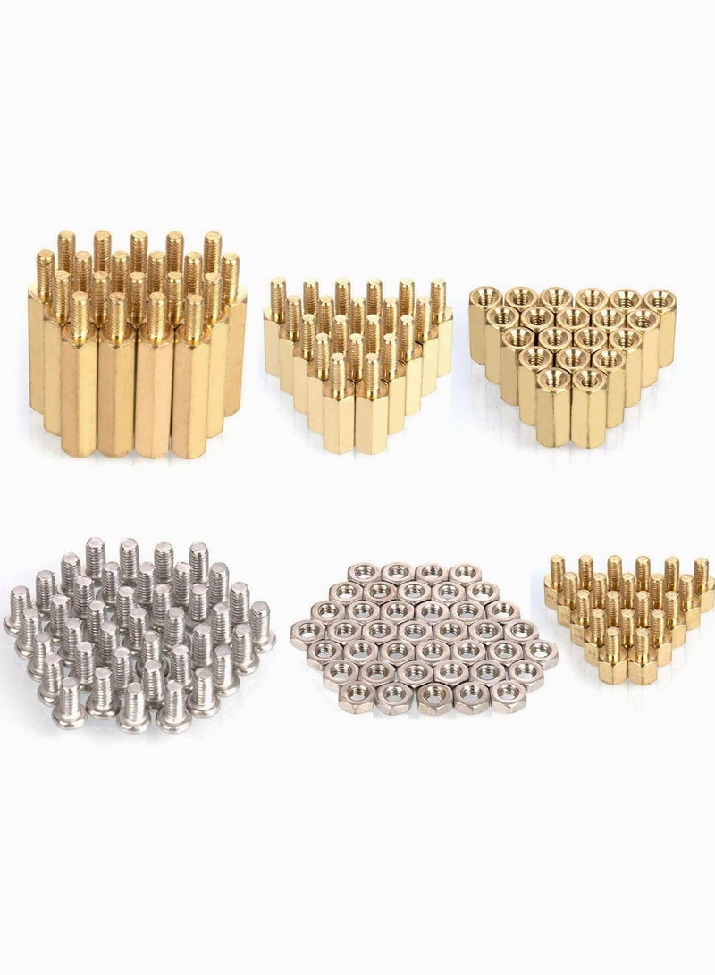 SYOSI M3 Pcb Hex Male Female Threaded Brass Standoffs, Copper Brass Pillars Standoff Circuit Spacer PCB Board Nut Screws Hex Round Single Cylinder Head with Box, Standoff Screws 120pcs - Image 3