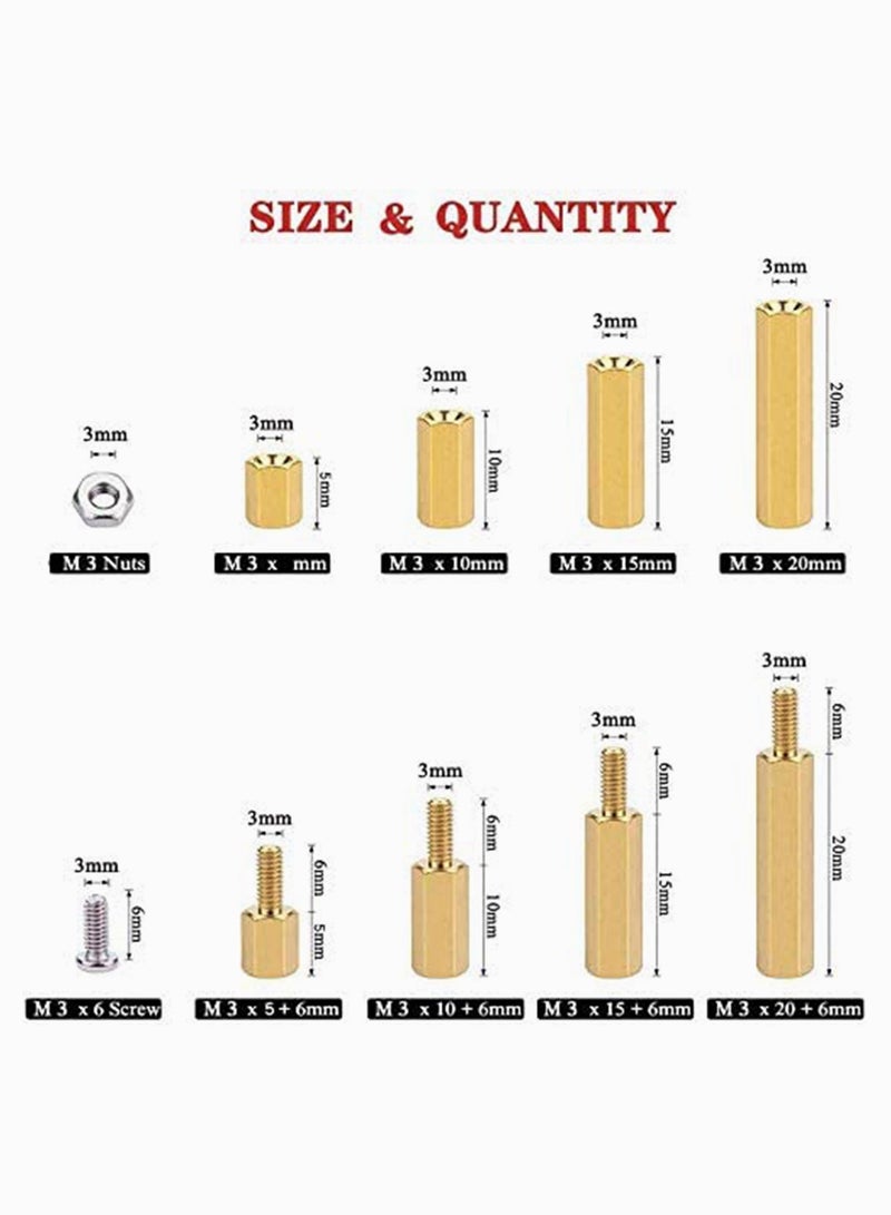 SYOSI M3 Pcb Hex Male Female Threaded Brass Standoffs, Copper Brass Pillars Standoff Circuit Spacer PCB Board Nut Screws Hex Round Single Cylinder Head with Box, Standoff Screws 120pcs - Image 2