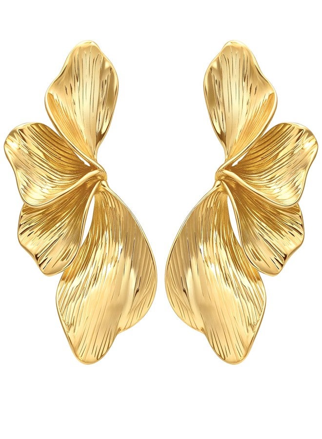 MPRAINBOW Womens Floral Gold Studs Earrings - 14K Gold Plated Earring,Personality Summer Big Flower Stud,Hypoallergenic Statement Chunky Ear Rings Aretes Trendy Jewelry,Christmas Birthday Prom Gifts for Her - Image 1
