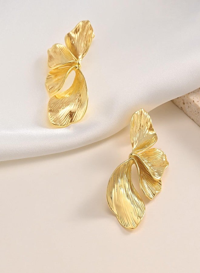 MPRAINBOW Womens Floral Gold Studs Earrings - 14K Gold Plated Earring,Personality Summer Big Flower Stud,Hypoallergenic Statement Chunky Ear Rings Aretes Trendy Jewelry,Christmas Birthday Prom Gifts for Her - Image 4