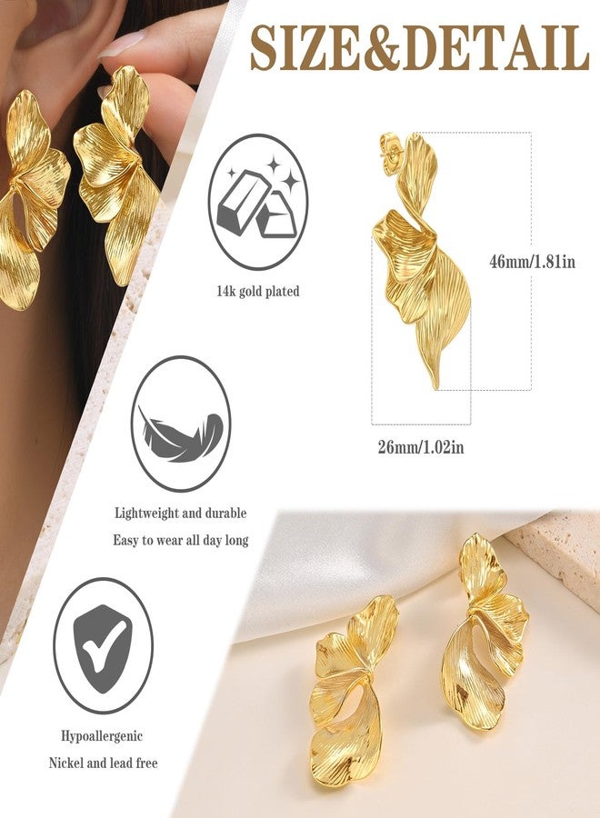 MPRAINBOW Womens Floral Gold Studs Earrings - 14K Gold Plated Earring,Personality Summer Big Flower Stud,Hypoallergenic Statement Chunky Ear Rings Aretes Trendy Jewelry,Christmas Birthday Prom Gifts for Her - Image 5