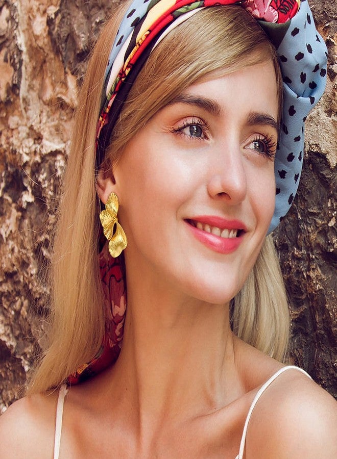 MPRAINBOW Womens Floral Gold Studs Earrings - 14K Gold Plated Earring,Personality Summer Big Flower Stud,Hypoallergenic Statement Chunky Ear Rings Aretes Trendy Jewelry,Christmas Birthday Prom Gifts for Her - Image 2