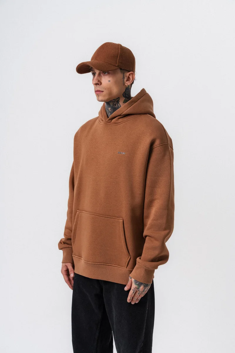 RESPIRE Men's Respire Letter Detail Basic Hooded Oversize Hoodie Brown