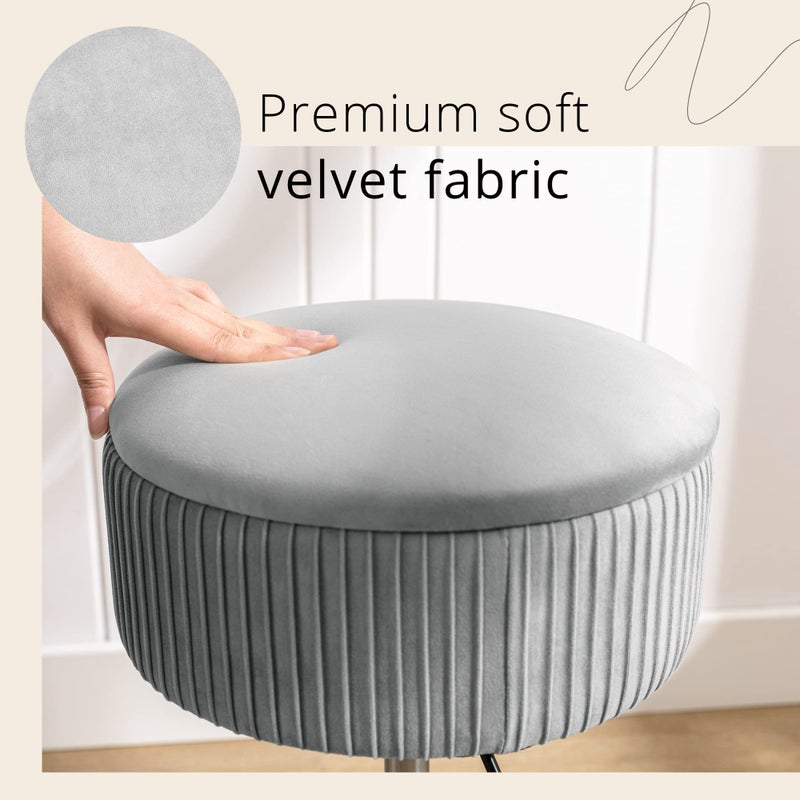 LUE BONA 360Â°Swivel Vanity Stool Chair for Makeup Room, Height Adjustable Stool for Vanity with Storage, Small Grey Velvet for Bathroom, Living Room - Image 4