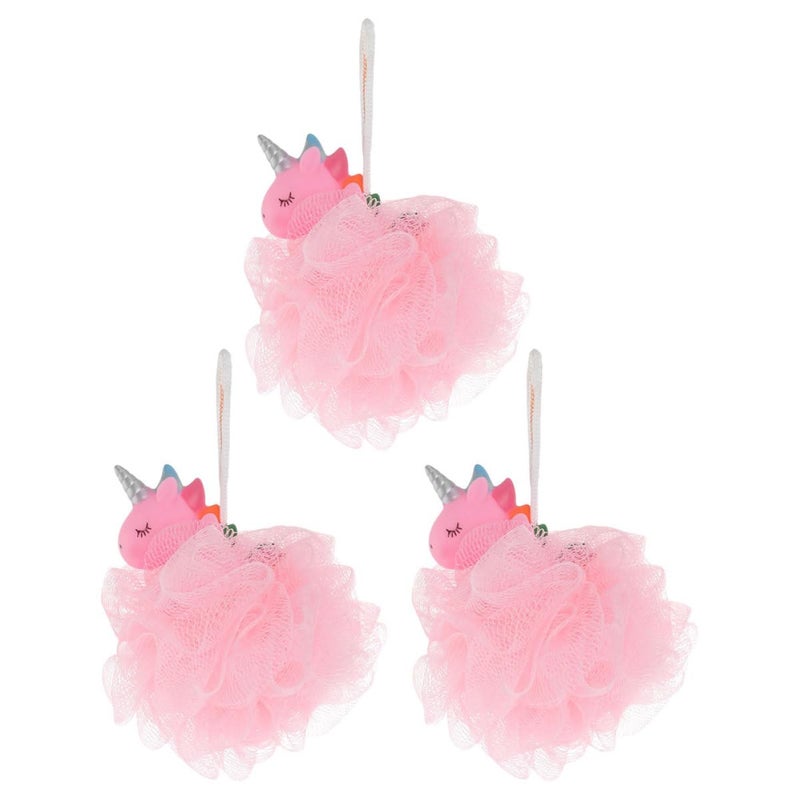 Pink Unicorn Mesh Loofah Pouf 3 Pack Exfoliating Body Scrubber For Shower And Bath Spa - Image 2