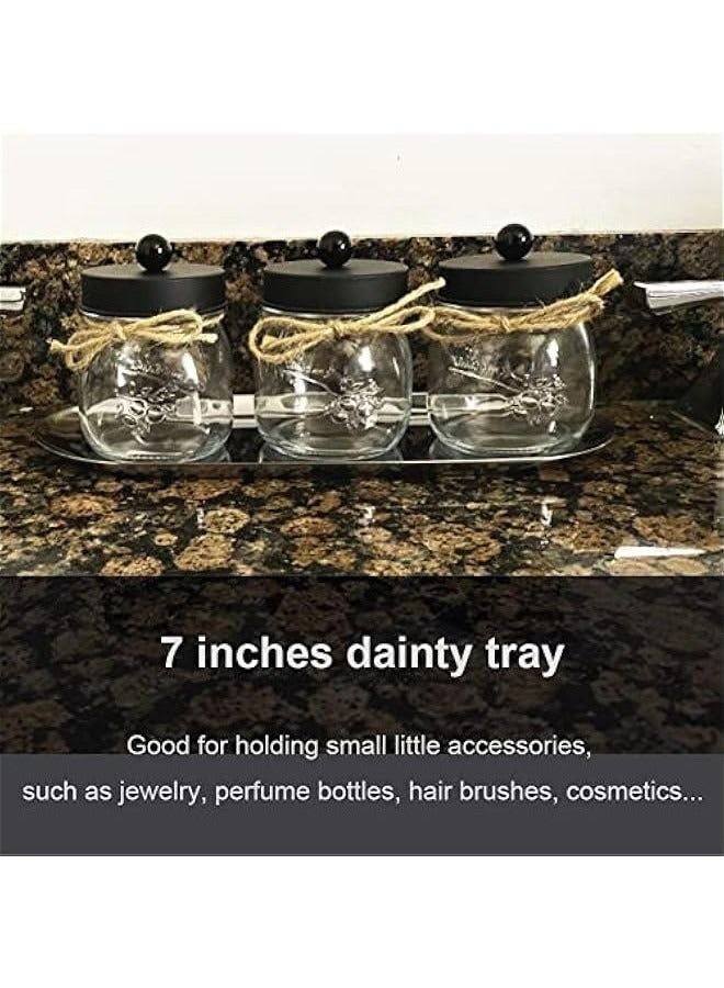 Stainless Steel Decorative Tray, Set of 2, 7 Inch Long, Jewelry Dish Cosmetics Organizer Bathroom Clutter Serving Platter Small Storage Tray, Oval, Silver - Image 5