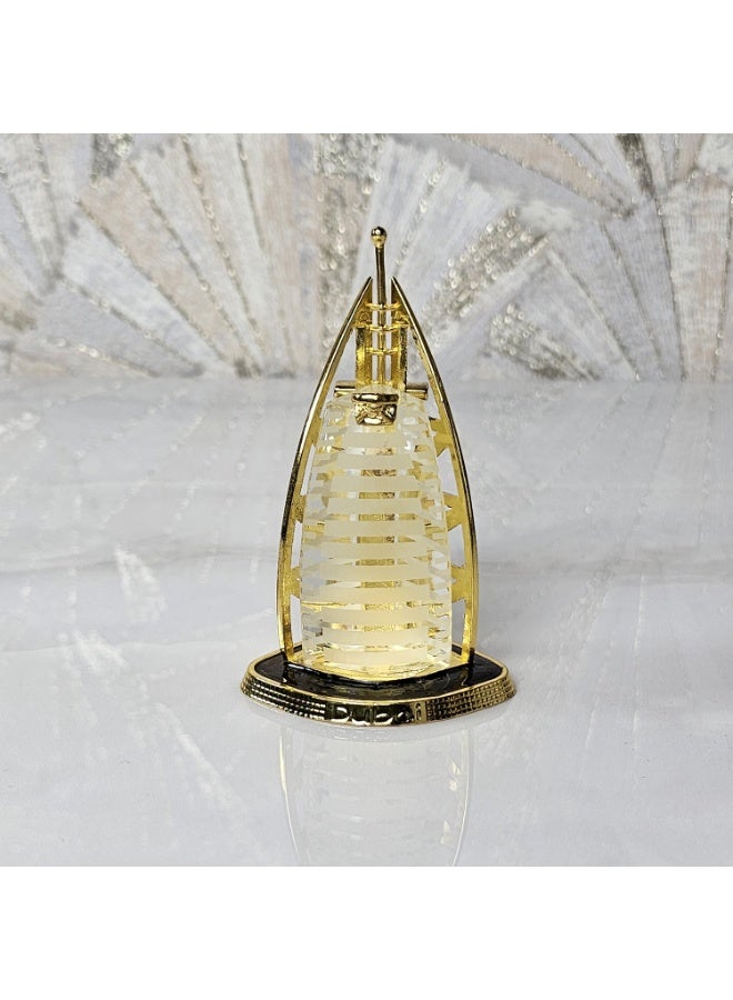 سوق الهدايا التذكارية سوق التذكارات – ديكور برج العرب من الكريستال والمعدن مقاس 11×7 سم مع قاعدة مطلية بالمينا السوداء - Image 1