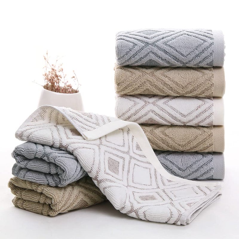 Pidada Hand Towels Set of 2 Diamond Pattern 100% Cotton Absorbent Soft Decorative Towel for Bathroom 13.4 x 29.5 Inch (Beige Brown) - Image 3