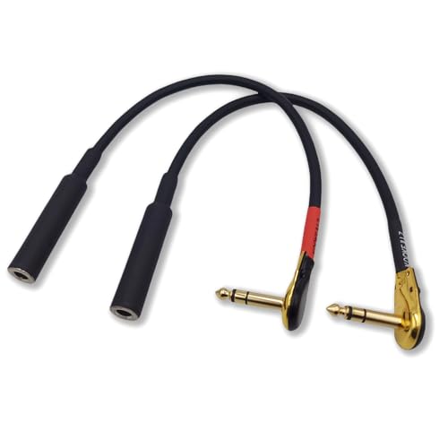 KOOKFJLLZ Professional Guitar Cable 1 Foot - 24K Gold Plated TRS 1/4 Right Angle Audio Patch Cable Male to Female for Amp Speaker Mixer (Heavy Duty 2-Pack) - Image 1