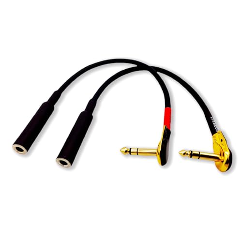 KOOKFJLLZ Professional Guitar Cable 1 Foot - 24K Gold Plated TRS 1/4 Right Angle Audio Patch Cable Male to Female for Amp Speaker Mixer (Heavy Duty 2-Pack) - Image 2