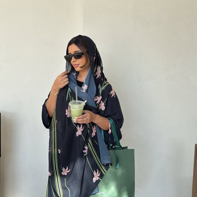Printed Open Cardigan and Hijab Two-Piece Modest Set, Long Sleeve Loose Fit - Image 4
