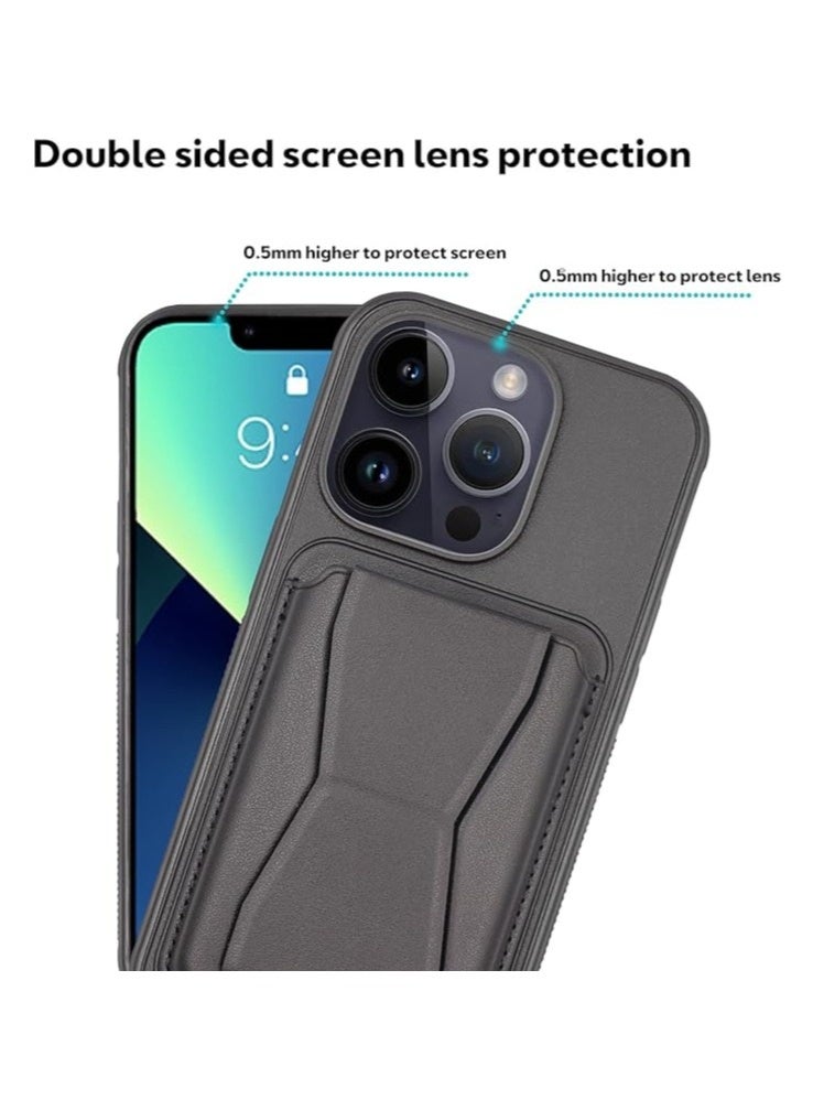 iPhone 16 Pro Max Back Case with Wallet Card Holder and Magnetic Grip Kickstand Cover For 16 Pro Max Black - Image 3
