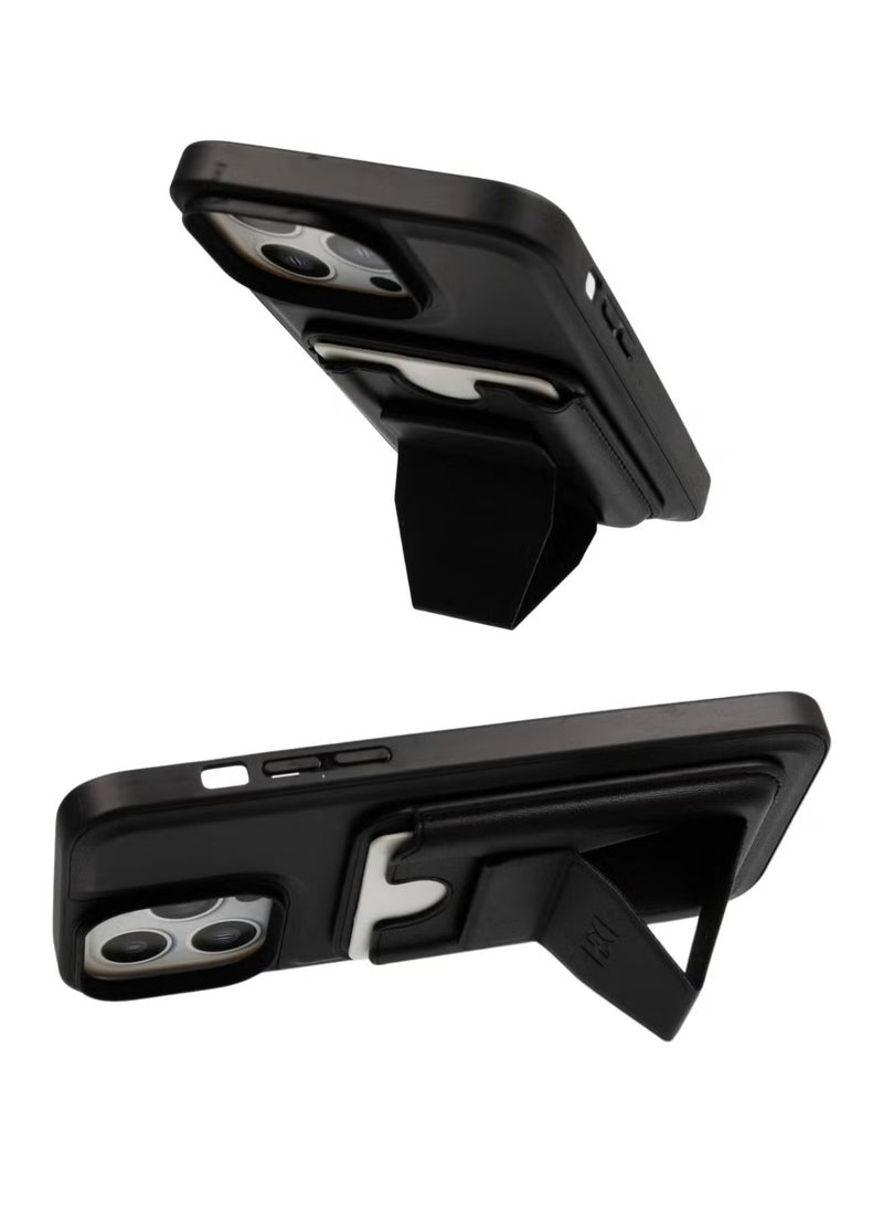 iPhone 16 Pro Max Back Case with Wallet Card Holder and Magnetic Grip Kickstand Cover For 16 Pro Max Black - Image 2