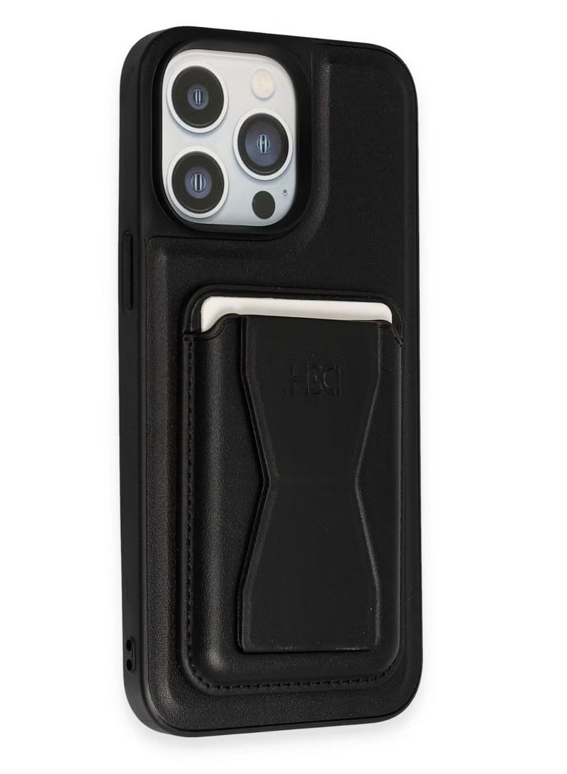 iPhone 16 Pro Max Back Case with Wallet Card Holder and Magnetic Grip Kickstand Cover For 16 Pro Max Black - Image 1