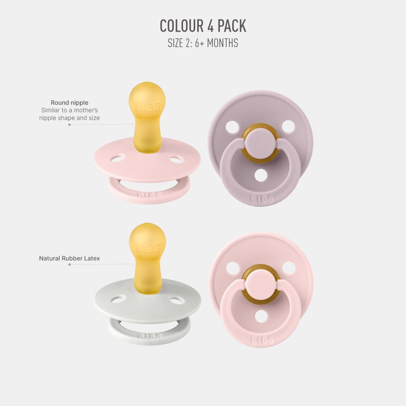 BIBS Colour Soother 4-Pack | BPA Free Dummy Pacifier | Round Nipple | Natural Rubber Latex | Made in Denmark | Size 6-18 Months | Haze Mix - Image 2