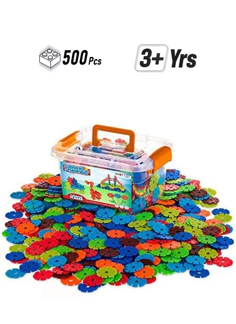 ZCM-HAPPY 500 Pcs Snowflakes Building Blocks Educational Toys Set Plastic Building Discs Brain Flakes for kids unisex  - Image 1