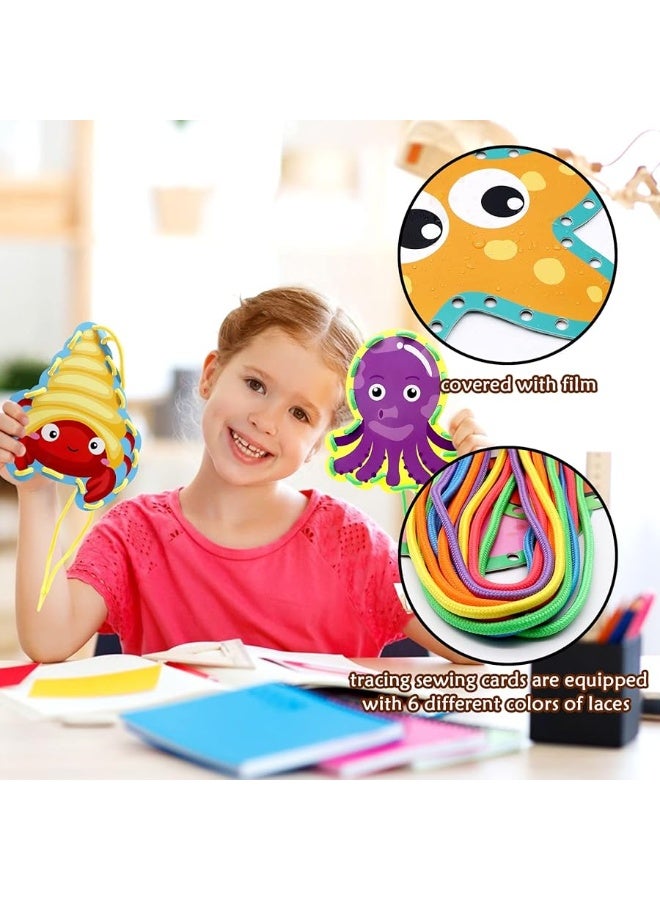 Omlisca Sea Animals Lacing Cards Sewing Cards 12 Pack Shark Whale Ocean Theme Party Decor Double Sided Cardboard Lacing Playing Games for Preschool Home Developing Imagination Education Supplies - Image 5