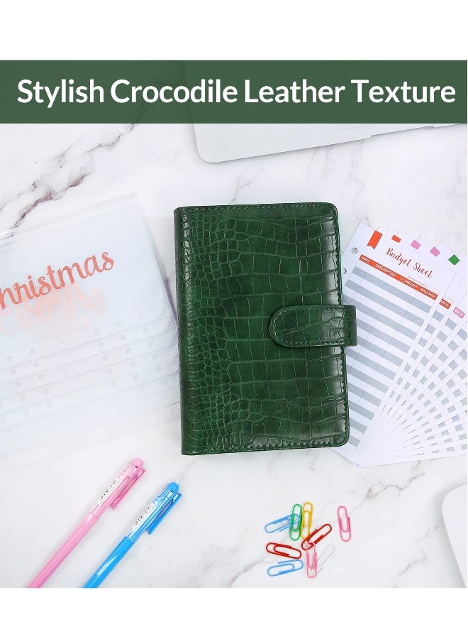 Budget Binder with 8pcs Cash Envelopes for Budgeting, Crocodile Pattern A6 Binder with 2Pcs Label Stickers and 12Pcs Expense Trackers Money Organizer for Cash for Saving Binder(Green) - Image 2
