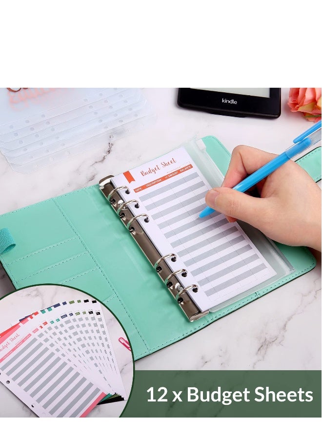 Budget Binder with 8pcs Cash Envelopes for Budgeting, Crocodile Pattern A6 Binder with 2Pcs Label Stickers and 12Pcs Expense Trackers Money Organizer for Cash for Saving Binder(Green) - Image 4
