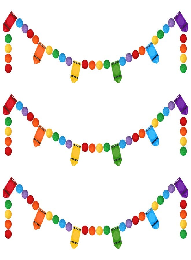 Rtteri 3 Pcs Crayon Felt Ball Garland Classroom Return to School Pom Pom Ball Garland Colorful Handmade Felt Crayon Hanging Decor for School Classroom Ambience Celebration Decor - Image 1