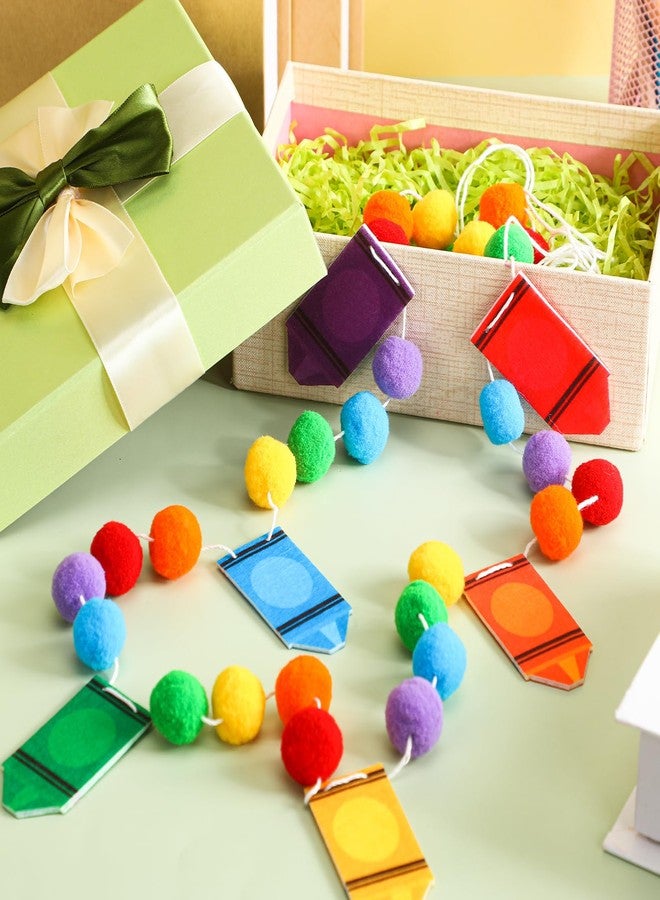 Rtteri 3 Pcs Crayon Felt Ball Garland Classroom Return to School Pom Pom Ball Garland Colorful Handmade Felt Crayon Hanging Decor for School Classroom Ambience Celebration Decor - Image 4
