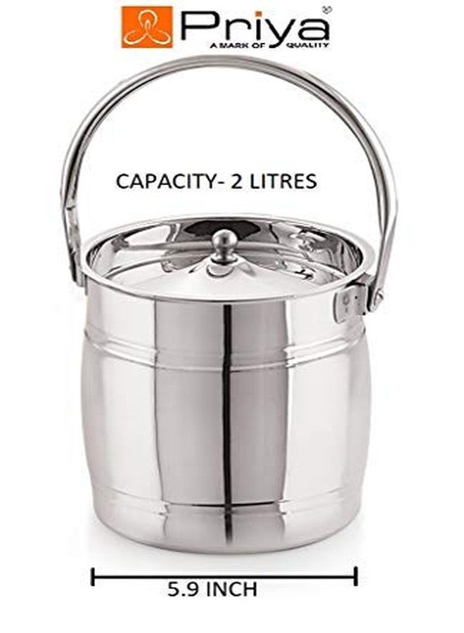 Priya Stainless Steel Apple Milk Can/Milk Barni/Milk Pot/Oil Can with Lid – 2 Litre Capacity, 5.9 Inch Diameter | Rust-Resistant, Durable & Easy to Clean Container for Home & Kitchen Use - Image 2