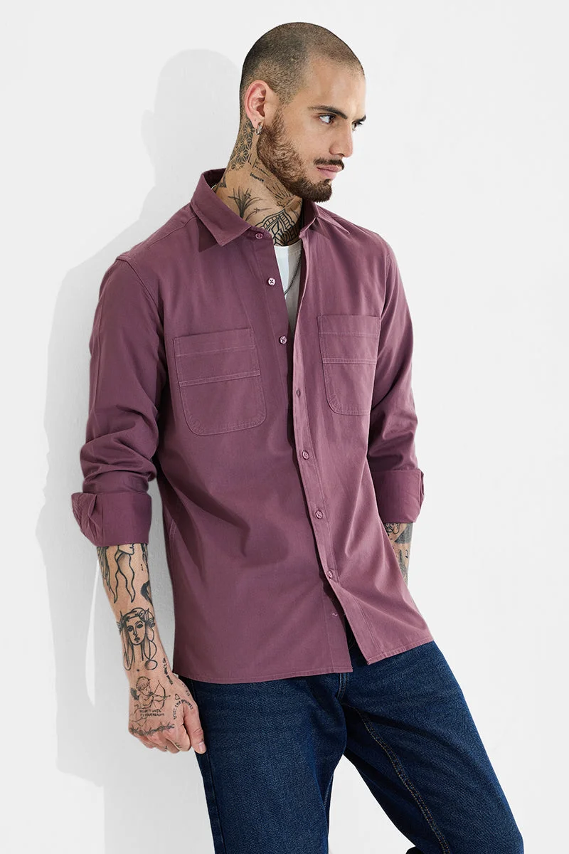 سنيتش Mauve Solid Long Sleeve Slim Fit Casual Core Lab Shirt