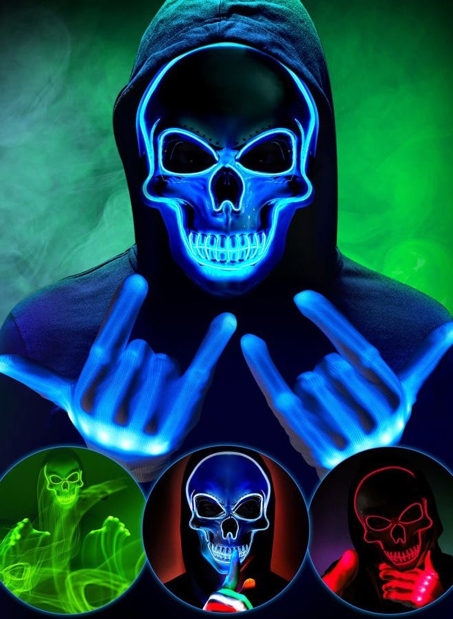 Sumind Halloween LED Mask Scary LED Skeleton Purge Hacker Glow in the Dark Mask for Halloween Costume Party(Blue) - Image 1