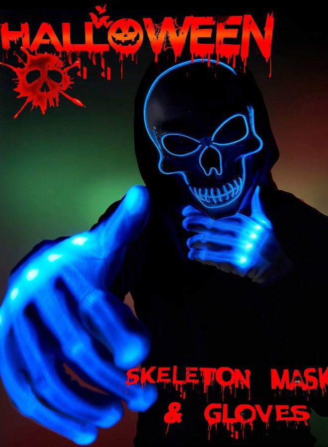 Sumind Halloween LED Mask Scary LED Skeleton Purge Hacker Glow in the Dark Mask for Halloween Costume Party(Blue) - Image 2