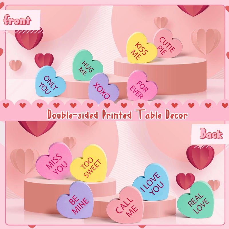 WATINC 6Pcs Valentine Heart Table Decor Tiered Tray Signs  Happy Valentine's Day Double-sided Conversation Sweet Heart Shaped Sign Tabletop Wooden Centerpiece  Wedding Party Gifts Decorations Supplies - Image 3