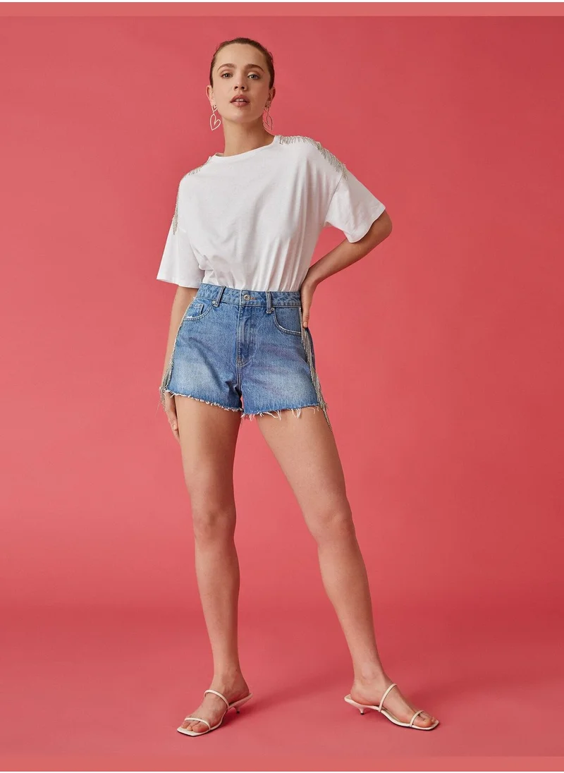 كوتون Tassel Detail Denim Short