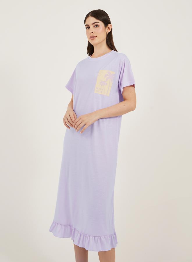 Styli Palm Graphic Print Ruffled Hem Sleep T-Shirt  - Image 2