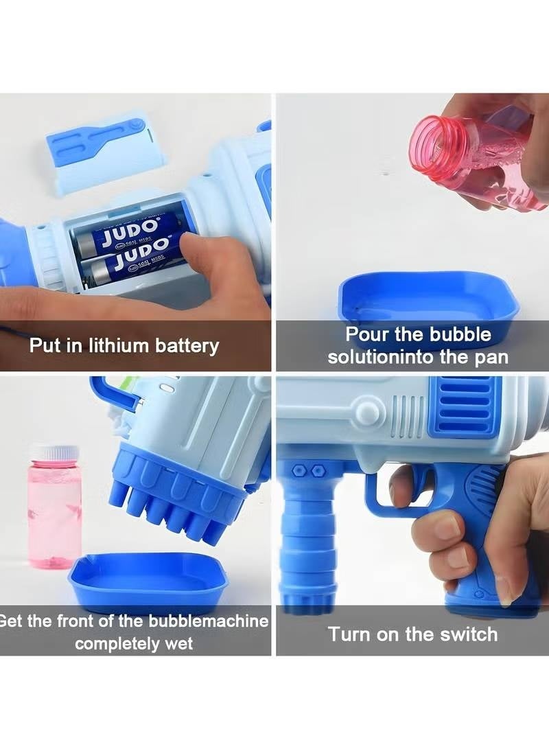 Bubble 32 Hole High Volume Bubble Gun for Kids with Solution - Blue - Image 1