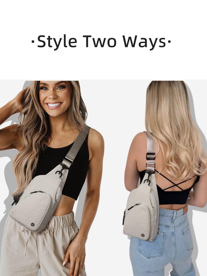 WESTBRONCO Small Sling Bag for Women Nylon Crossbody Purses, Lightweight Crossbody Sling Backpck with Water Bottle Holder for Travel Casual Daily Butter color - Image 2