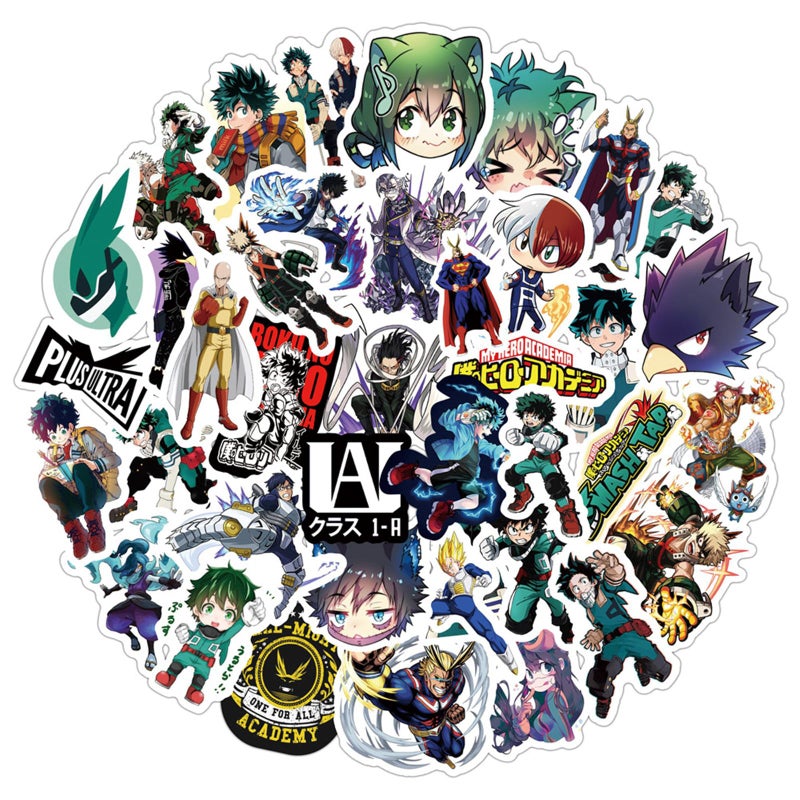 PWSTY 50Pcs Manga My Hero Academia Stickers Mixed Pack,Cartoon Characters Stickers Movie Decorative Sticker for Kids Teens Adults Waterproof Sticker for Water Bottle Laptop (Hero) - Image 1