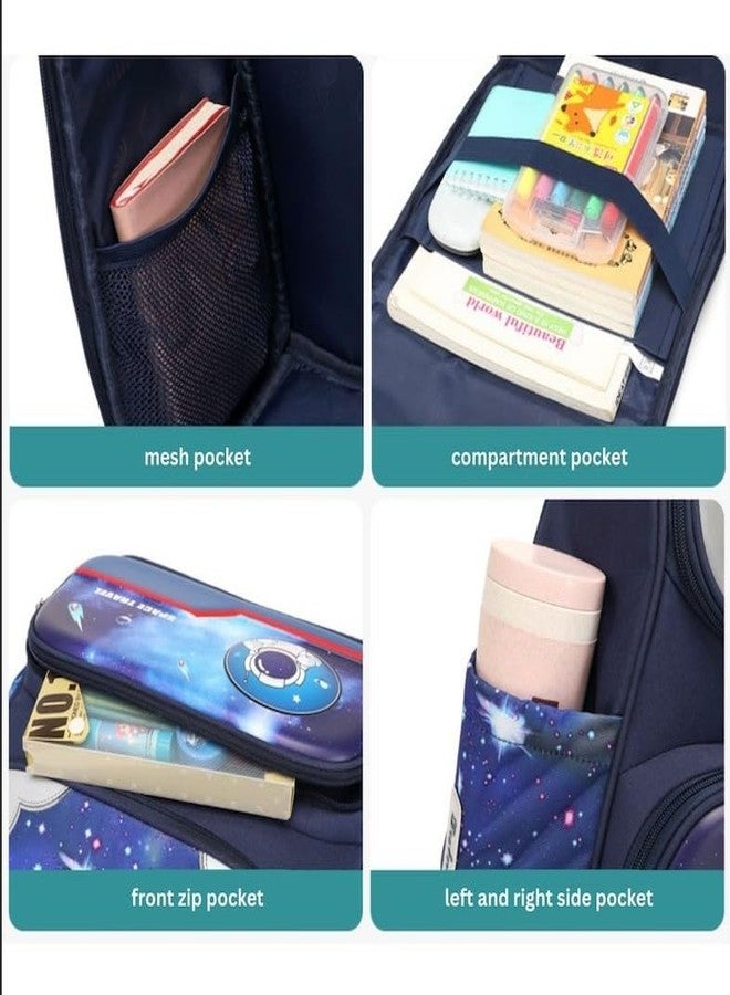 ORIGINAL MART حقيبة مدرسية جديدة بتصميم رائد فضاء من أوريجينال مارت، حقيبة صلبة ثلاثية الأبعاد، حقيبة ظهر أنيقة ولطيفة باللون الأزرق، هدية مثالية للأطفال من الجنسين (رائد فضاء صغير) - Image 2
