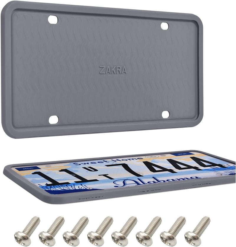 ZAKRA Silicone License Plate Frame - 2 Pack, Rust-Proof, Rattle-Proof, Weather-Proof (Grey) - Image 1