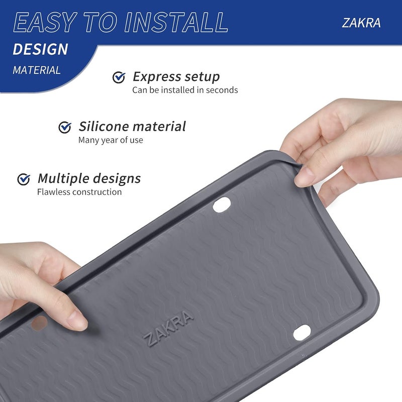 ZAKRA Silicone License Plate Frame - 2 Pack, Rust-Proof, Rattle-Proof, Weather-Proof (Grey) - Image 4