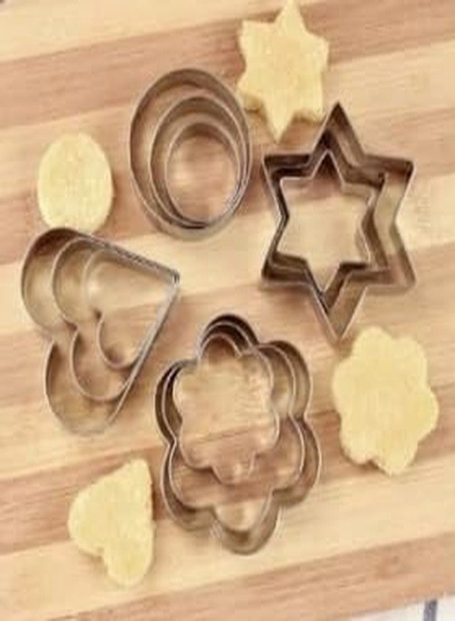 Pentadeco Stainless Steel Cookie Cutters || in 4 Shapes || Shapes Including Round, Heart, Star, and Flower || 12pcs for Kitchen Baking Small Cookie Cutters - Image 1