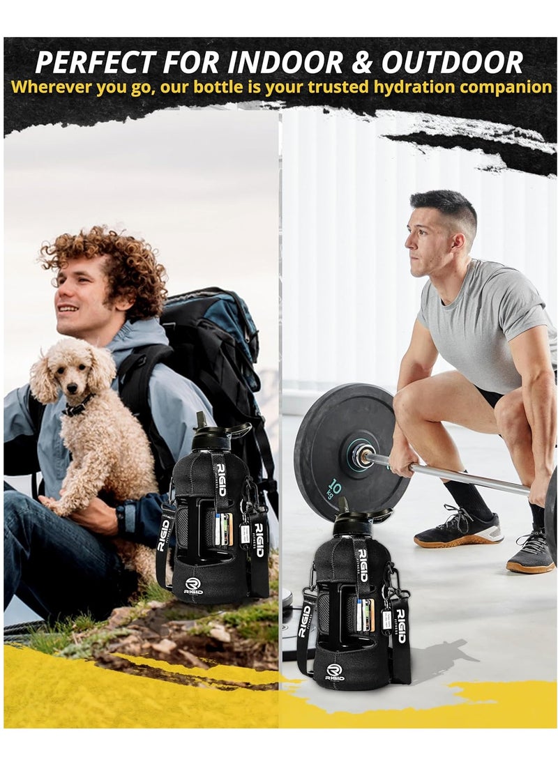 RIGID FITNESS - Fitness Gym Bottle & Hydration Jug - Large Water Bottle With Straw, Storage Sleeve For Phone - Bpa-Free & Healthy Sports Bottle For Workout, Hiking, And Daily Use - 2.2L/74Oz (Black) - Image 1