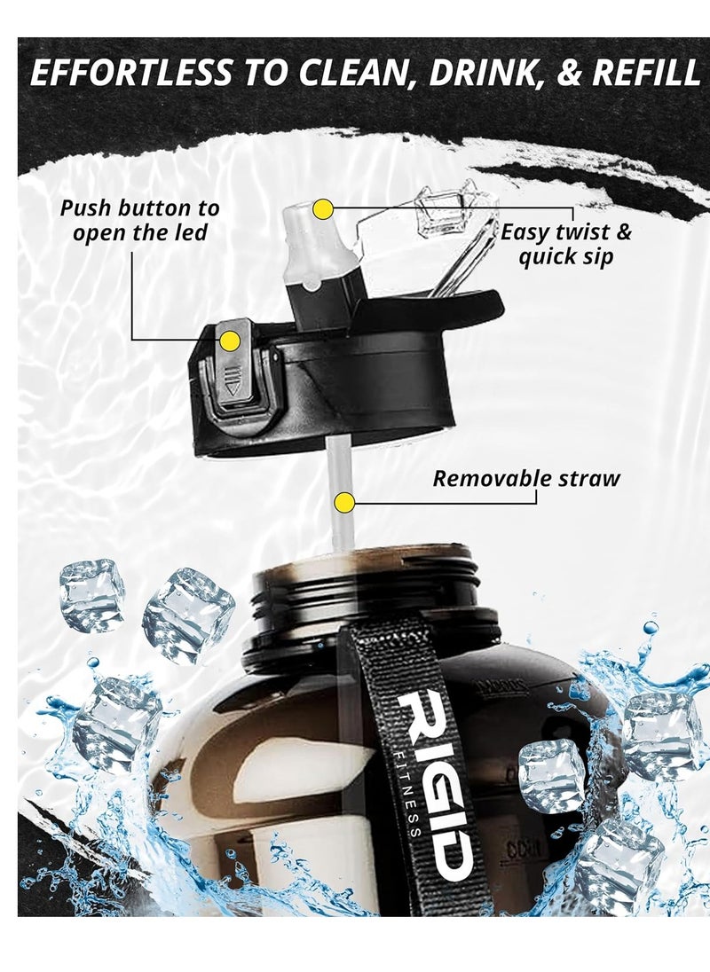 RIGID FITNESS - Fitness Gym Bottle & Hydration Jug - Large Water Bottle With Straw, Storage Sleeve For Phone - Bpa-Free & Healthy Sports Bottle For Workout, Hiking, And Daily Use - 2.2L/74Oz (Black) - Image 1