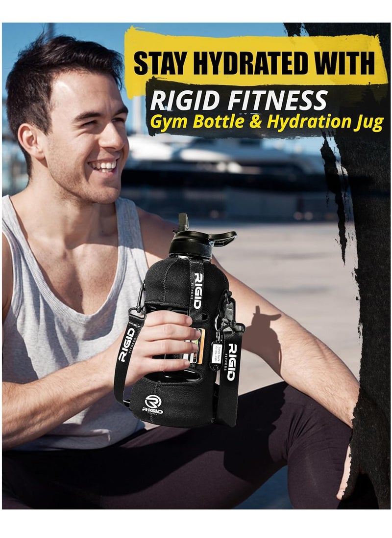 RIGID FITNESS - Fitness Gym Bottle & Hydration Jug - Large Water Bottle With Straw, Storage Sleeve For Phone - Bpa-Free & Healthy Sports Bottle For Workout, Hiking, And Daily Use - 2.2L/74Oz (Black) - Image 1